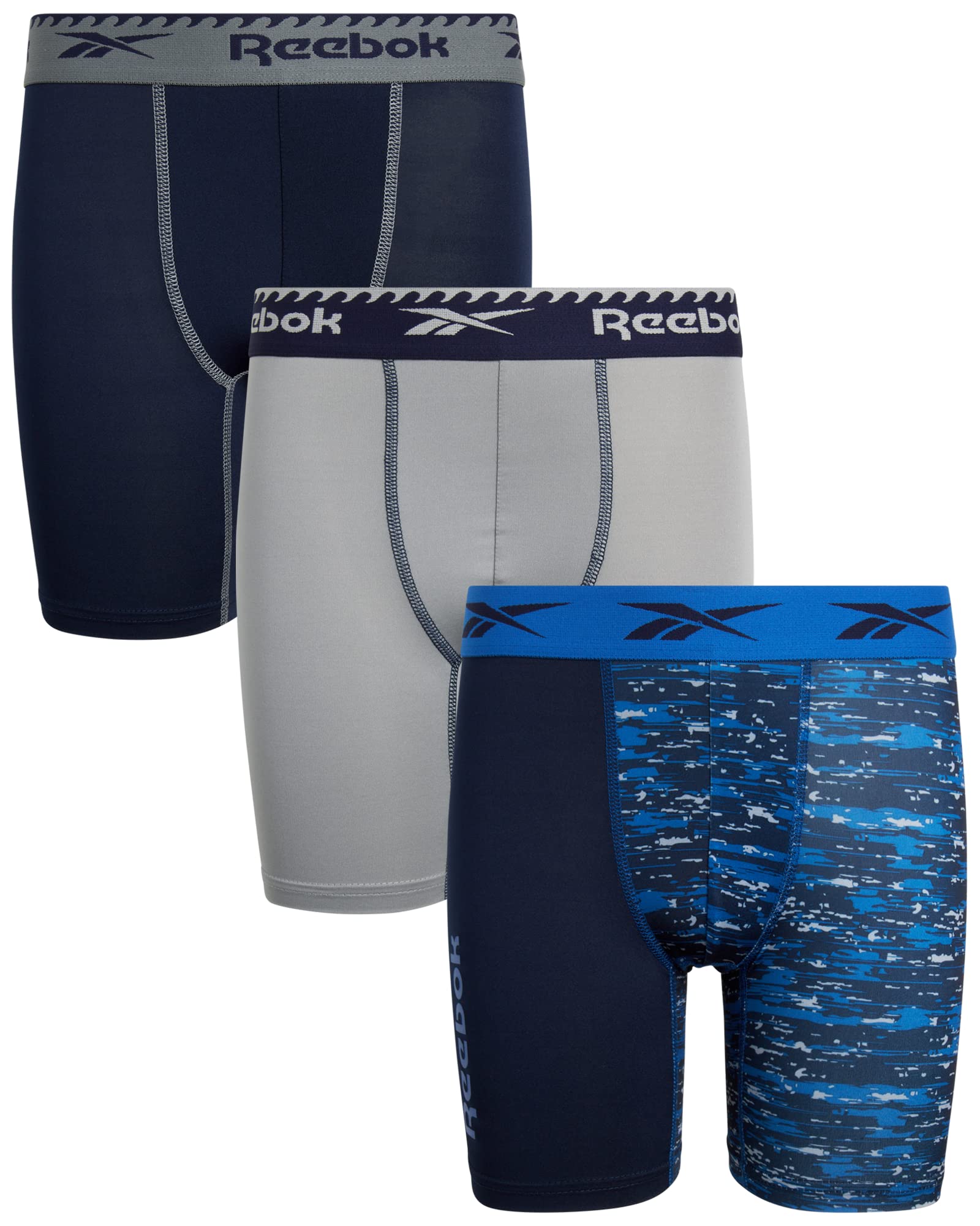 Reebok Boys Boxer Briefs - 3 Pack Performance 6 Inseam Long Leg Boxer Briefs Boys Underwear with Support