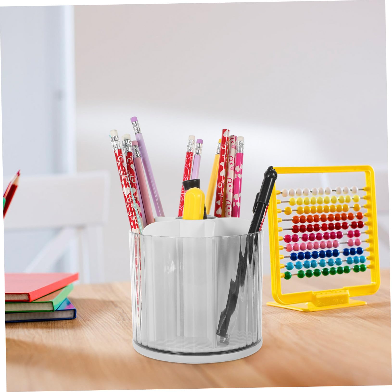 Operitacx 4 Pz portapenne girevole storage box swivel righello cosmetici organizer per matite resistente all'usura portapenne per la casa porta spazzole plastica bianca