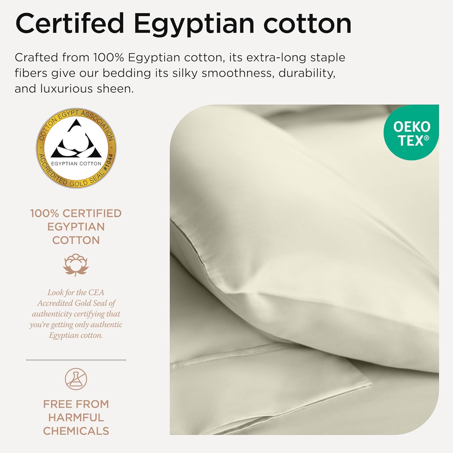 Threadmill Egyptian Cotton Queen Sheet Set | 100% Certified Egyptian Cotton Bed Sheets for Queen Size Bed | Queen Sheet Set with Deep Pocket | Soft Cooling Sateen Bedding Set | Ivory - Image 3