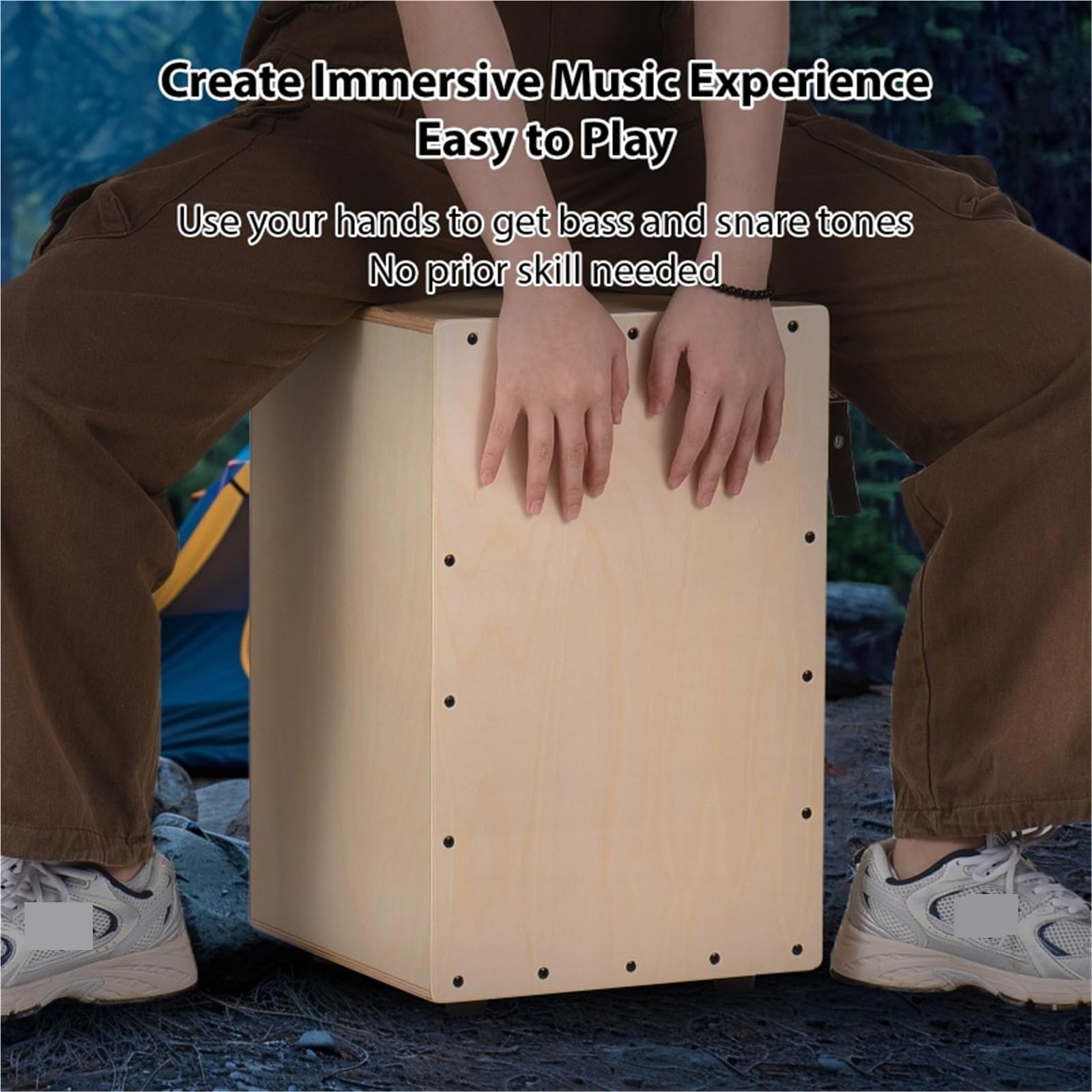 tamburo cajon Cajon Box Drum Tamburo da seduta in betulla in scatola di legno viaggio Strumento a percussione antiscivolo for feste(30x31x48cm)
