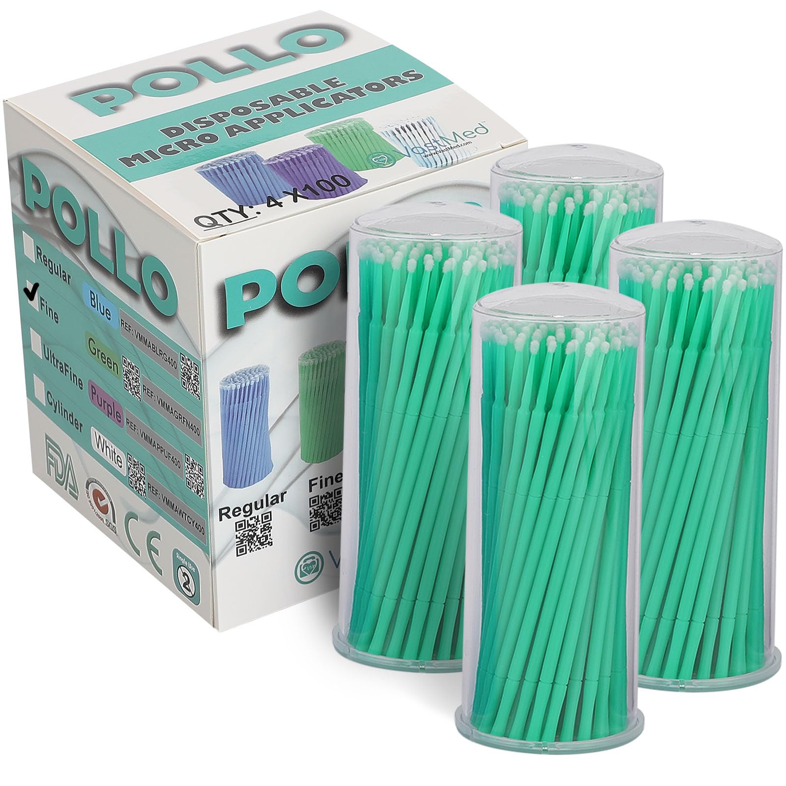 VASTMED Dental/Medical Grade Disposable Dental Pollo Microbrush Applicators, Green, 1 count (Pack of 400)