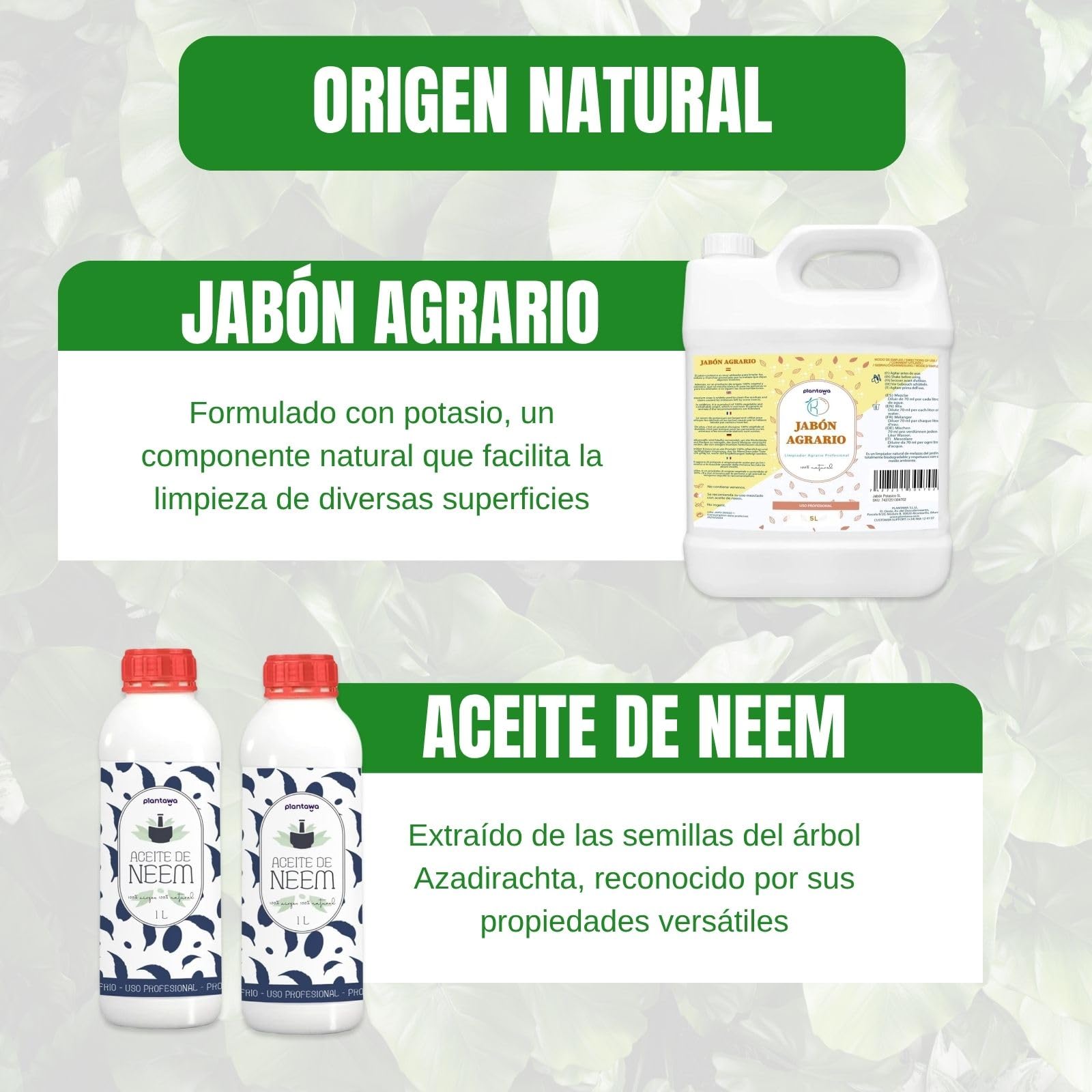 PLANTAWA Pack Jabón Potásico 5L con Aceite de Neem 2x1L | Solución Multiusos | Fácil Aplicación y Máxima Eficacia | Versátil | Uso en Interior y Exterior | Productos de origen natural