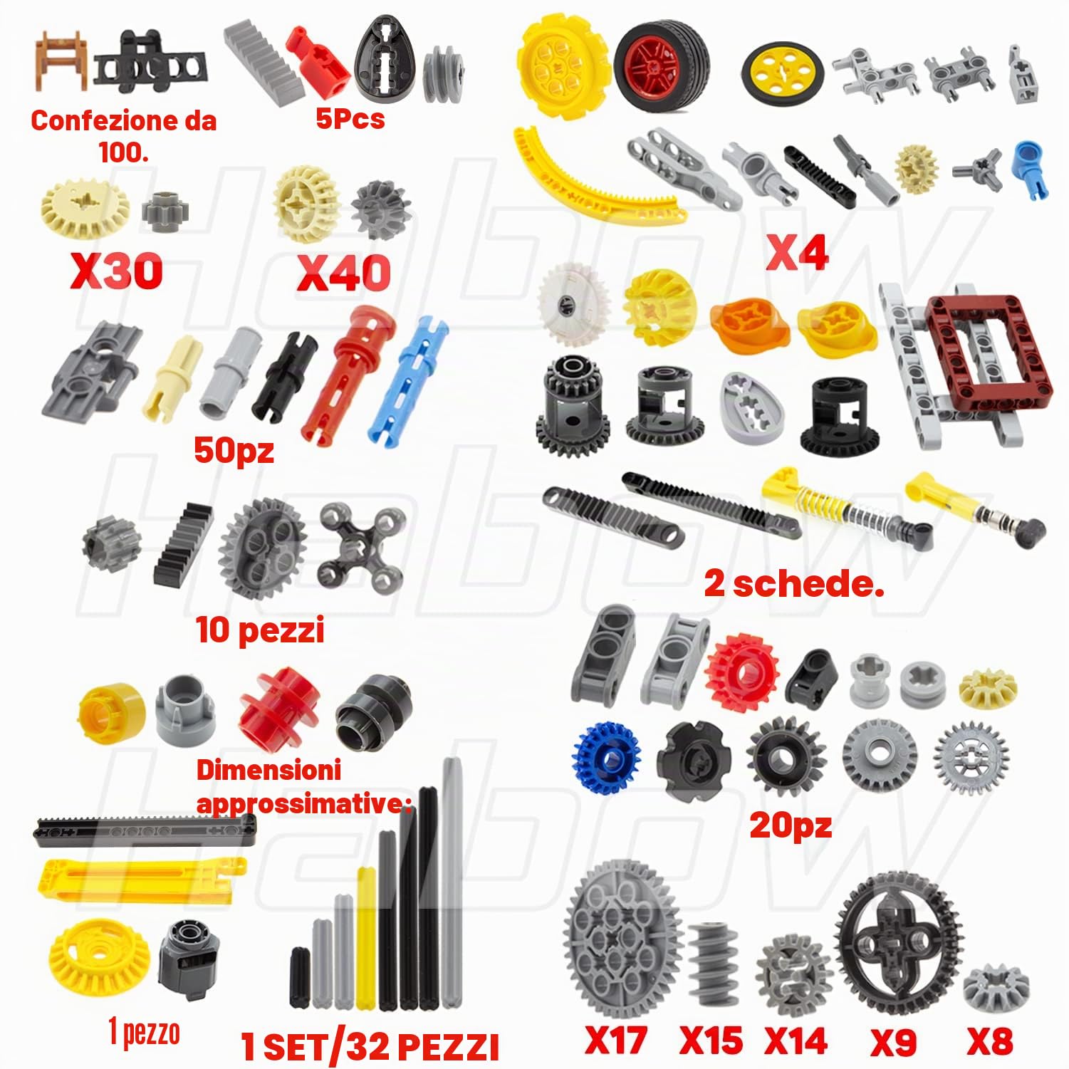 Habow 1085pcs Technic-Parts Gears-Axle-Pin-Connector Compatibile con Lego-Technic Ammortizzatore Ruote Catena Maglie Telaio Giunti Cam Worm Ingranaggi Sterzo differenziale. Pezzi MOC per.