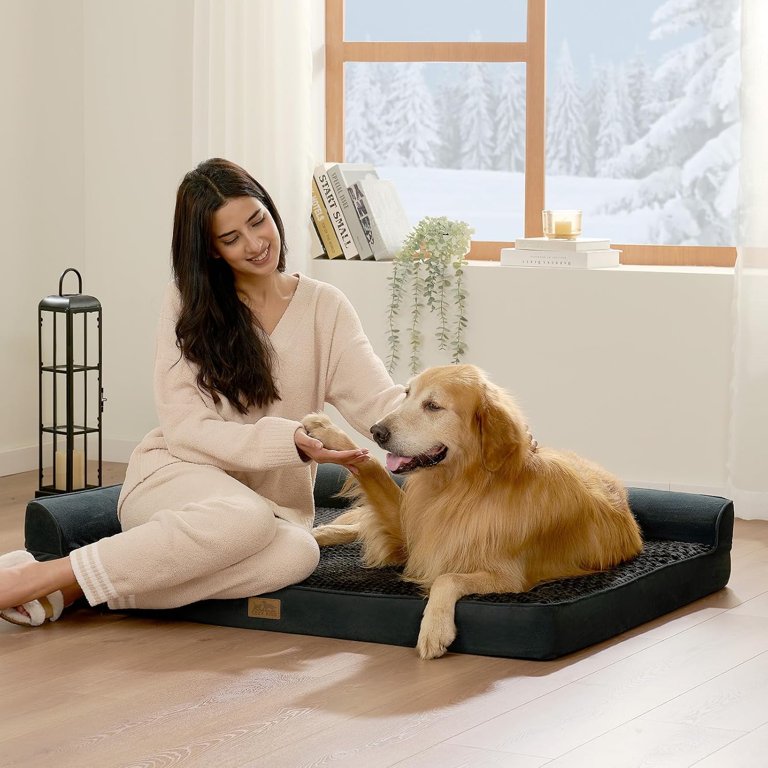 COZY KISS Orthopedic Dog Bed for Extra Large Dog 44x32 inch, XL Pet Sofa, Bolster Foam Bed with Sides, Non-Slip and Egg-Crate Big Dog Couch Bed with Washable Removable Cover, Black