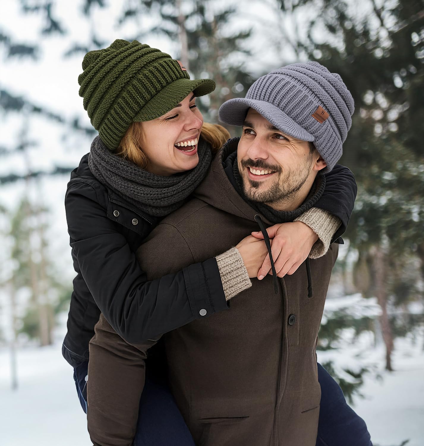 HONGTEYA Satin Lined Winter Beanies Hats for Men Women Knit Beanie with Brim Visor