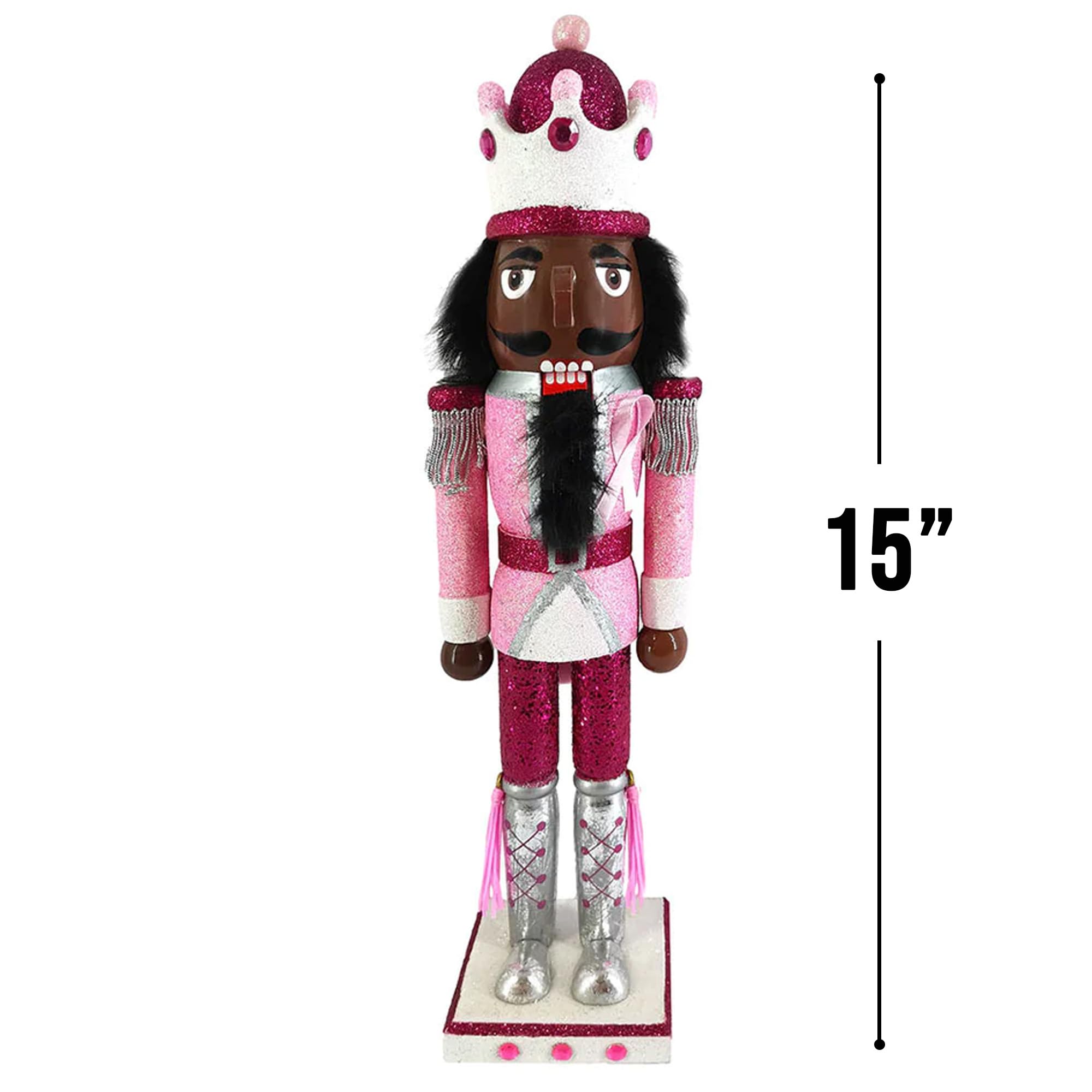 Nutcracker Ballet Gifts, African American Soldier Nutcracker Figurine, Wooden Figures Decorations Ornaments, Christmas Holiday Decor, Pink for Breast Awareness, 15 Inch