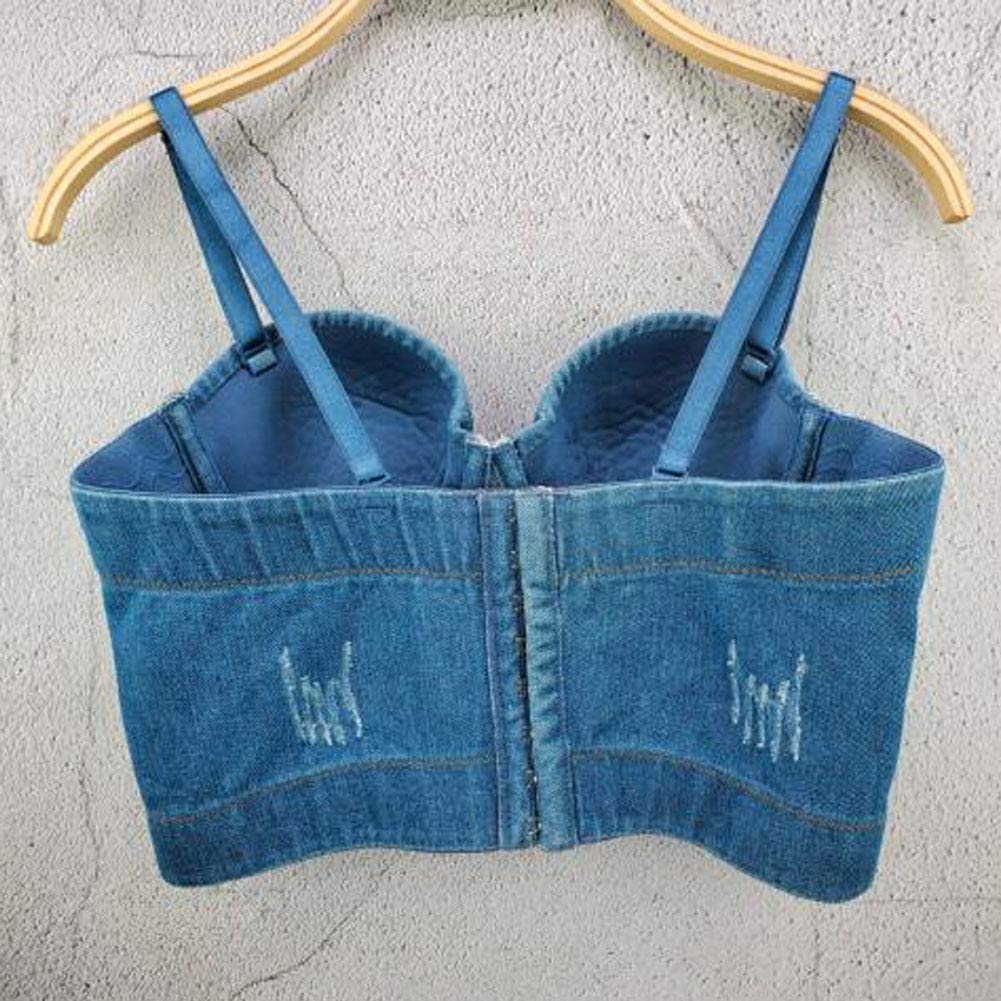 Denim Corset Bustiers en Maille de Diamant pour Femme avec Bretelles Amovibles