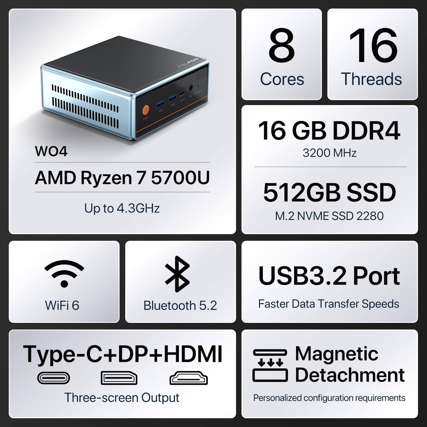 Amazon.co.jp: Trycoo Mini PC AMD Ryzen 7 5700U (8C/16T、最大4.3GHz