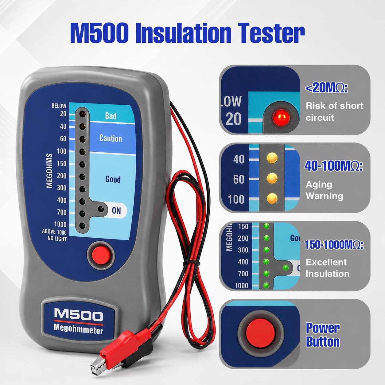 M500 Insulation Megohmmeter, 0-1000MΩ, Compatible with Supco M500 for HVAC — Amazon image 3