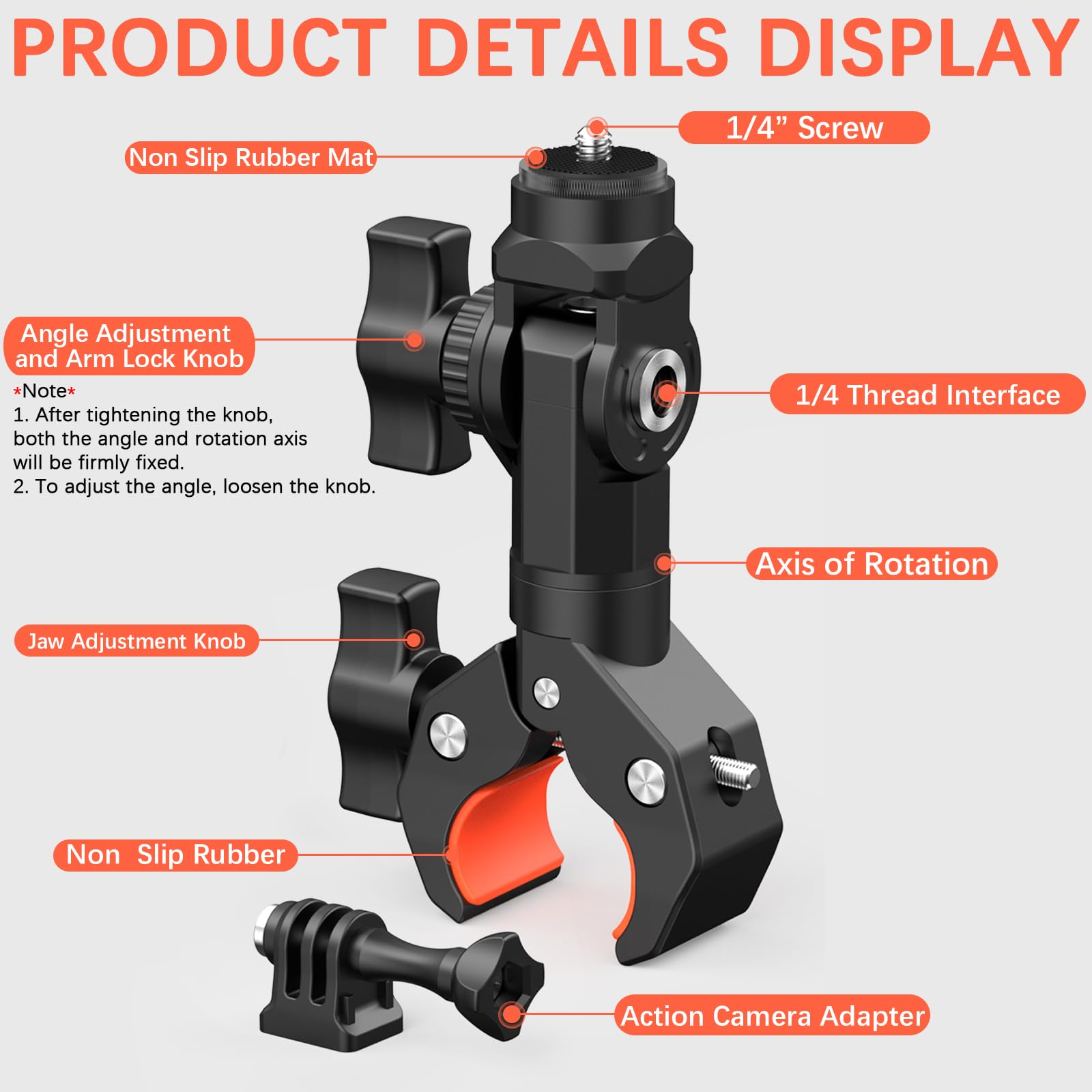 UNSTINCER 360° drehbarer Klebehalterung + Action Kamera Halterung für 17-40mm Stange Bundle