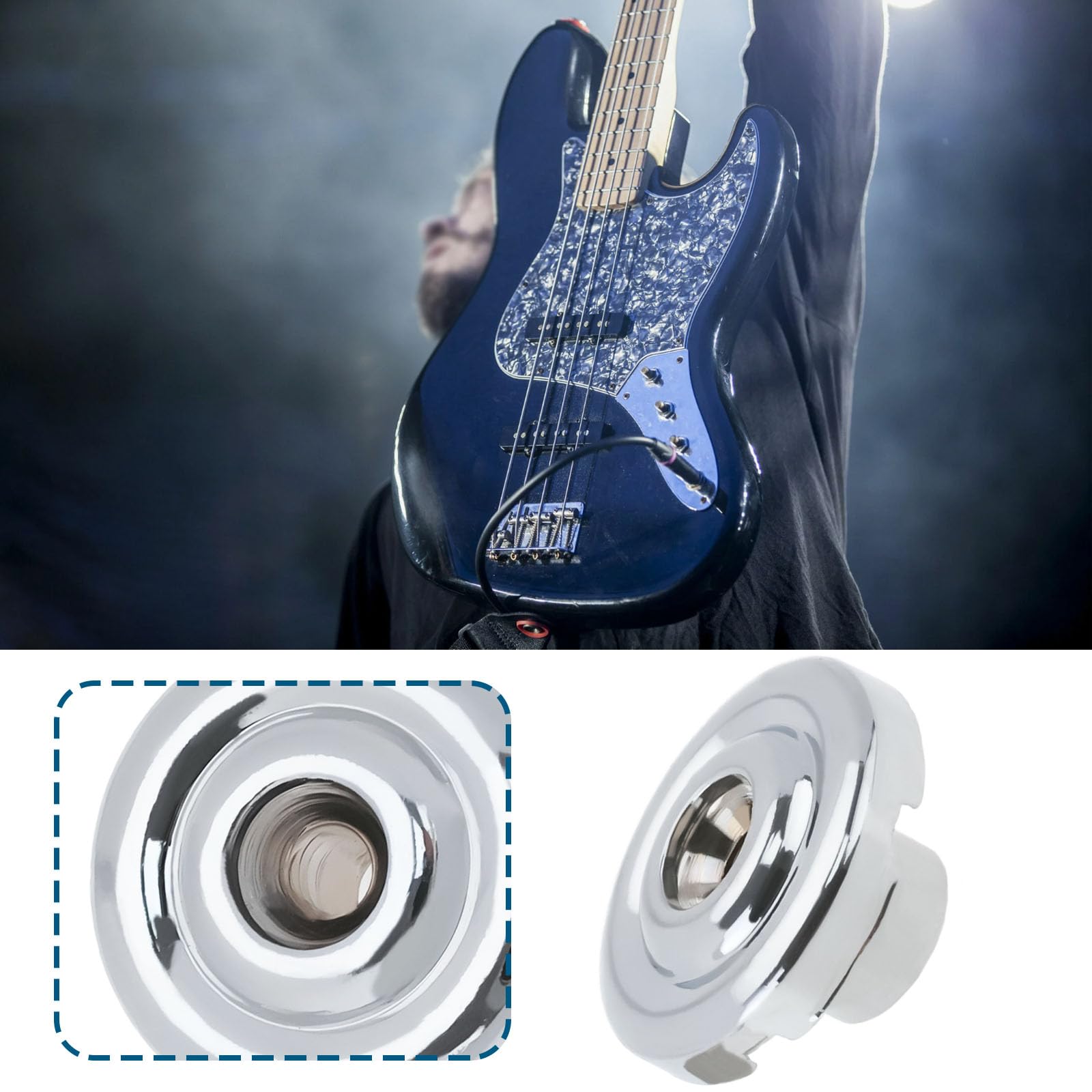 The Lord of the Tools 4 Pieces 18x10mm Round Electric Bass String Retainer Chrome Guides Metal String Trees Guitar Hardware for Bass Guitar Silver with Screws - Image 2