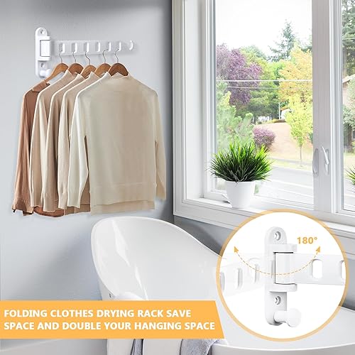 Miniatura 5 de FillTouch 4 piezas de tendedero para colgar en la pared, pequeño colgador de ropa con brazo oscilante, estante para colgar ropa blanca, perchero