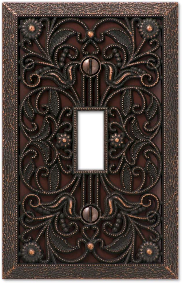 Amerelle 65TDB Filigree 1-Toggle Wallplate Aged Bronze Cast Metal - Transitional Switch Plate for Home Decor