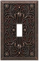 Amerelle 65TDB Filigree 1-Toggle Wallplate Aged Bronze Cast Metal - Transitional Switch Plate for Home Decor