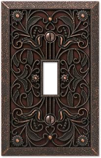 Amerelle 65TDB Filigree 1-Toggle Wallplate Aged Bronze Cast Metal - Transitional Switch Plate for Home Decor