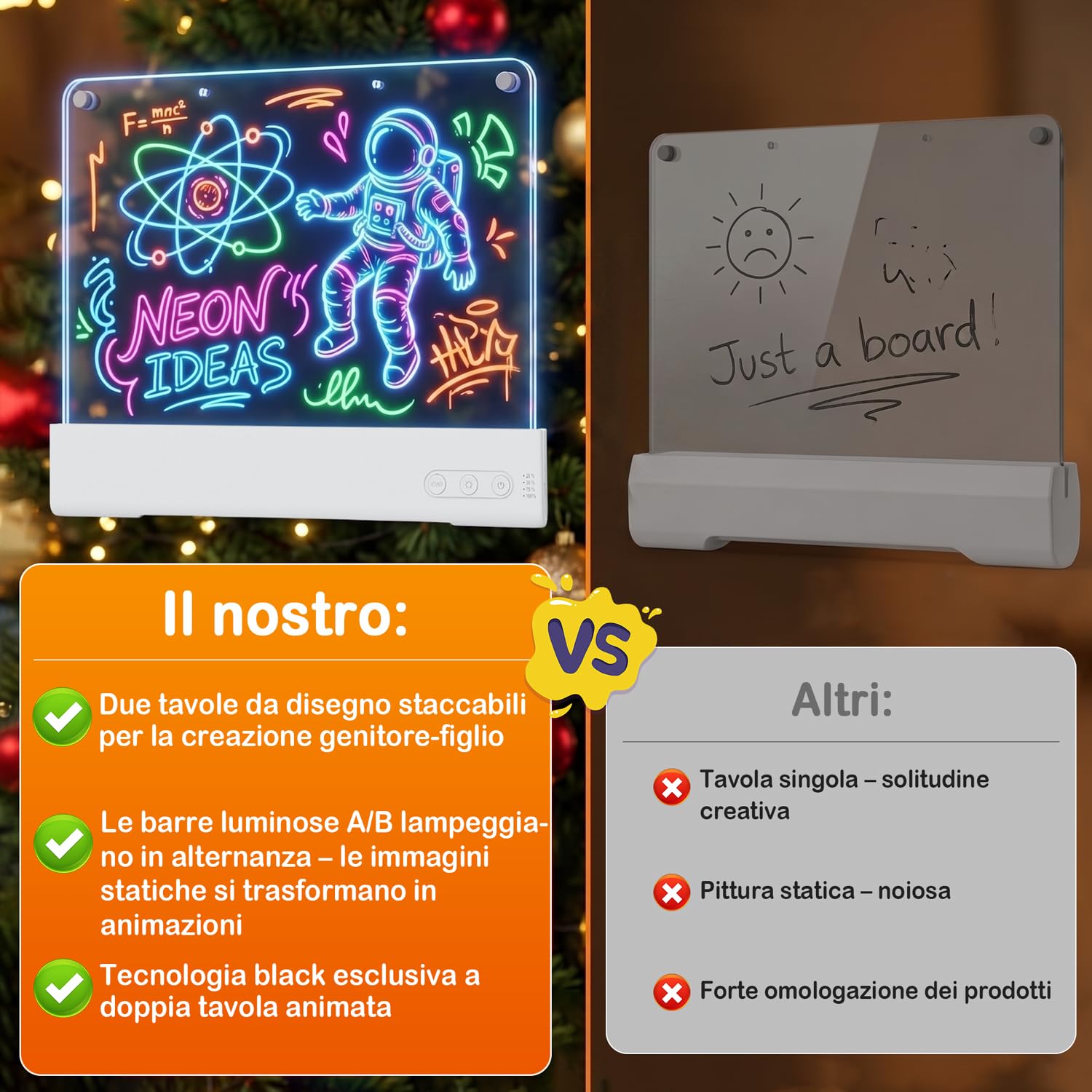CIMELR Lavagna LED Doppio Strato Ricaricabile, Regalo per Bambini 5-10 Anni | Acrilico 16" ultraresistente, rimovibile e lavabile, 15 modalità luce, 8 pennarelli – perfetto per viaggi e famiglia