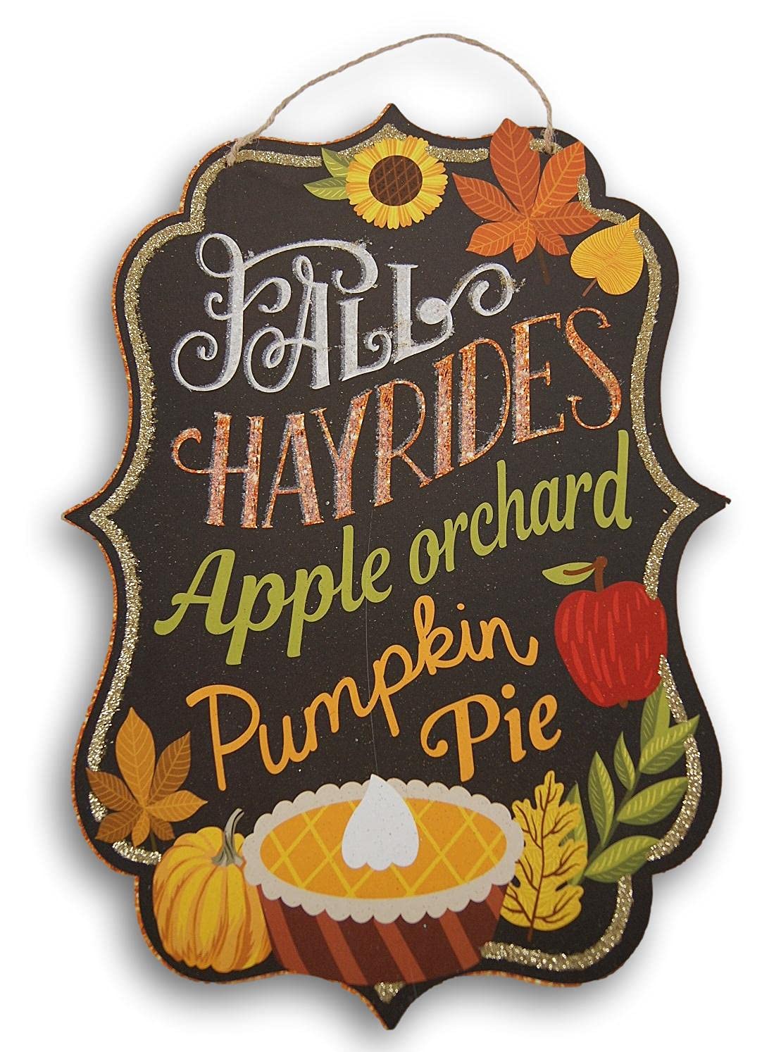 Fantastic Fall Autumn Harvest Hanging Sign with Glitter Embellishment - Approximately 9 x 13 Inches Hayrides Apple Orchard Pumpkin Pie)