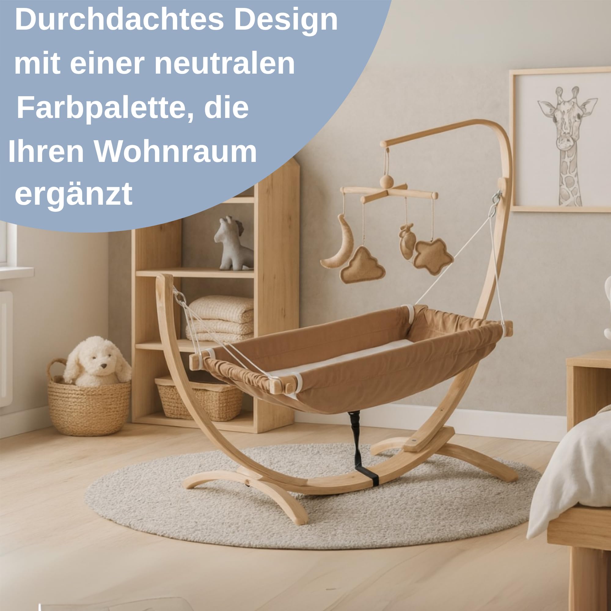 Kinder-Hängematte mit Holzgestell – Ergonomische 66×150 cm Hängeliege für 3–5 Jahre I Weicher Atmungsaktiver Stoff & Sanftes Schaukelgefühl I Tragbar & Vielseitig Nutzbar – Beige
