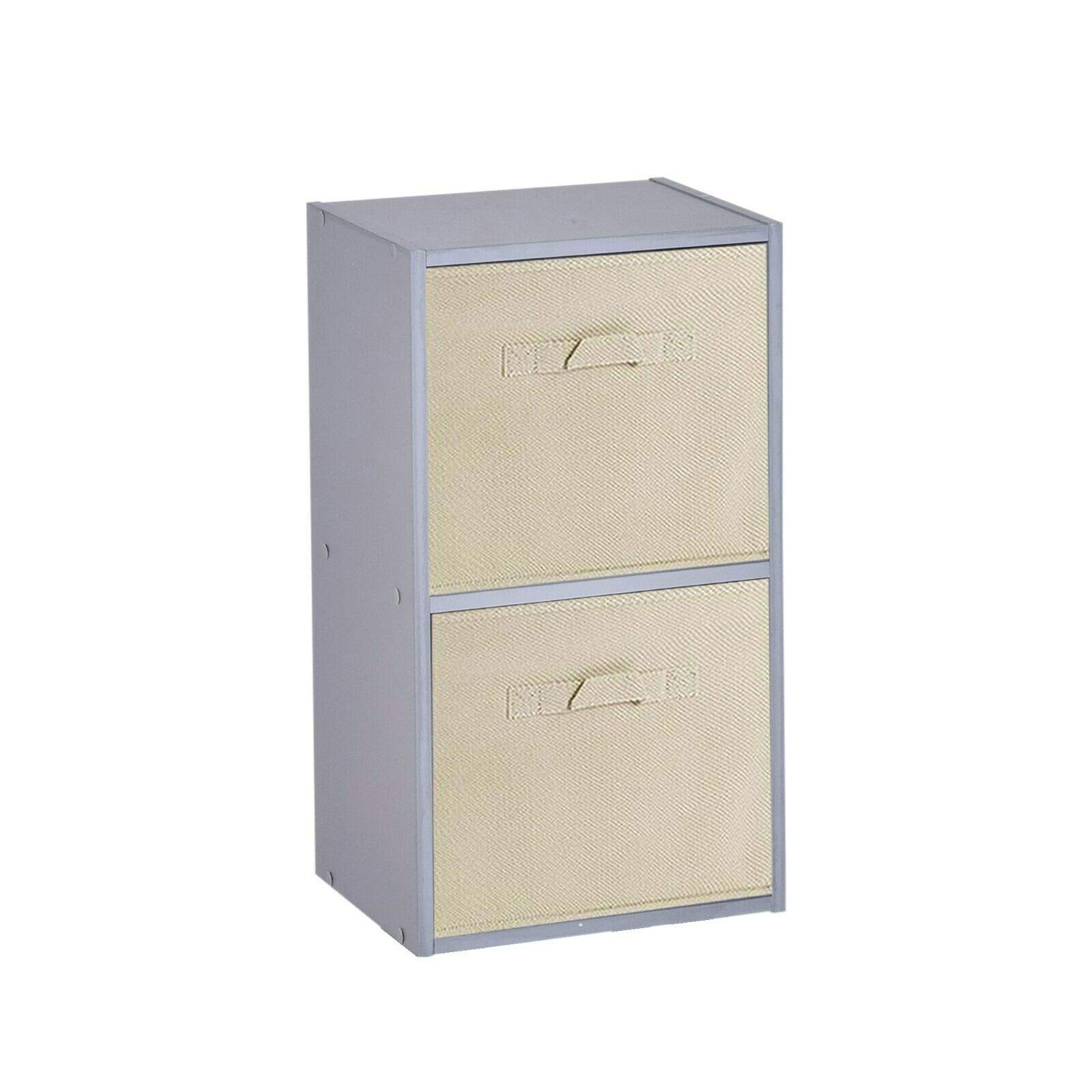 URBNLIVING Wooden Bookcase Grey 2 Tier + 2 Beige Drawer