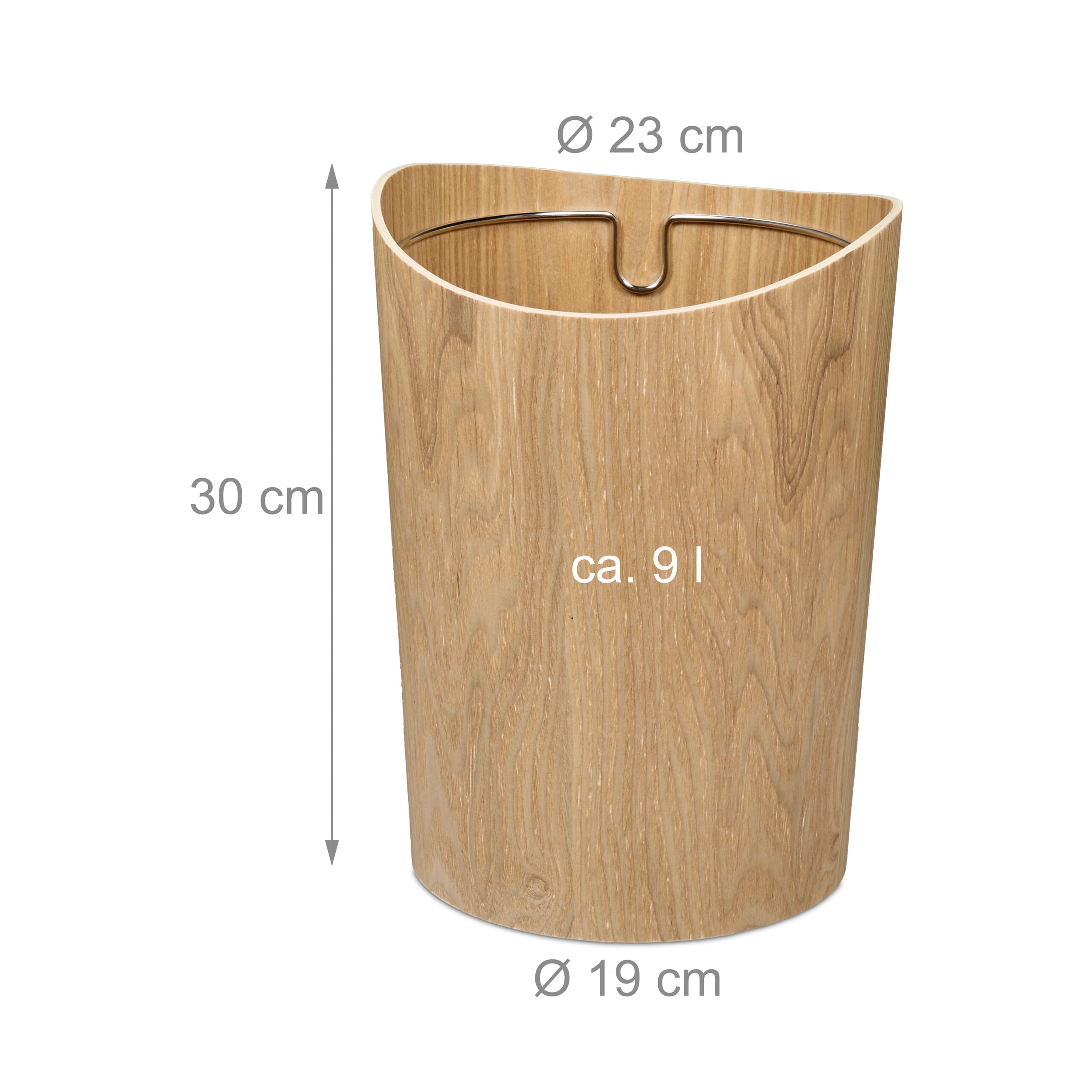 Relaxdays Corbeille à Papier, Poubelle Pratique, capacité : 9 litres, H x D : 30 x 23 cm, Marron Clair