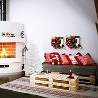 Vista 5 de CCINEE 3Ft Artificial White Tabletop Hinged Christmas Tree with Metal Stand - 130 Branch Tips Mini Christmas Tree for Xmas Party Supplies Home