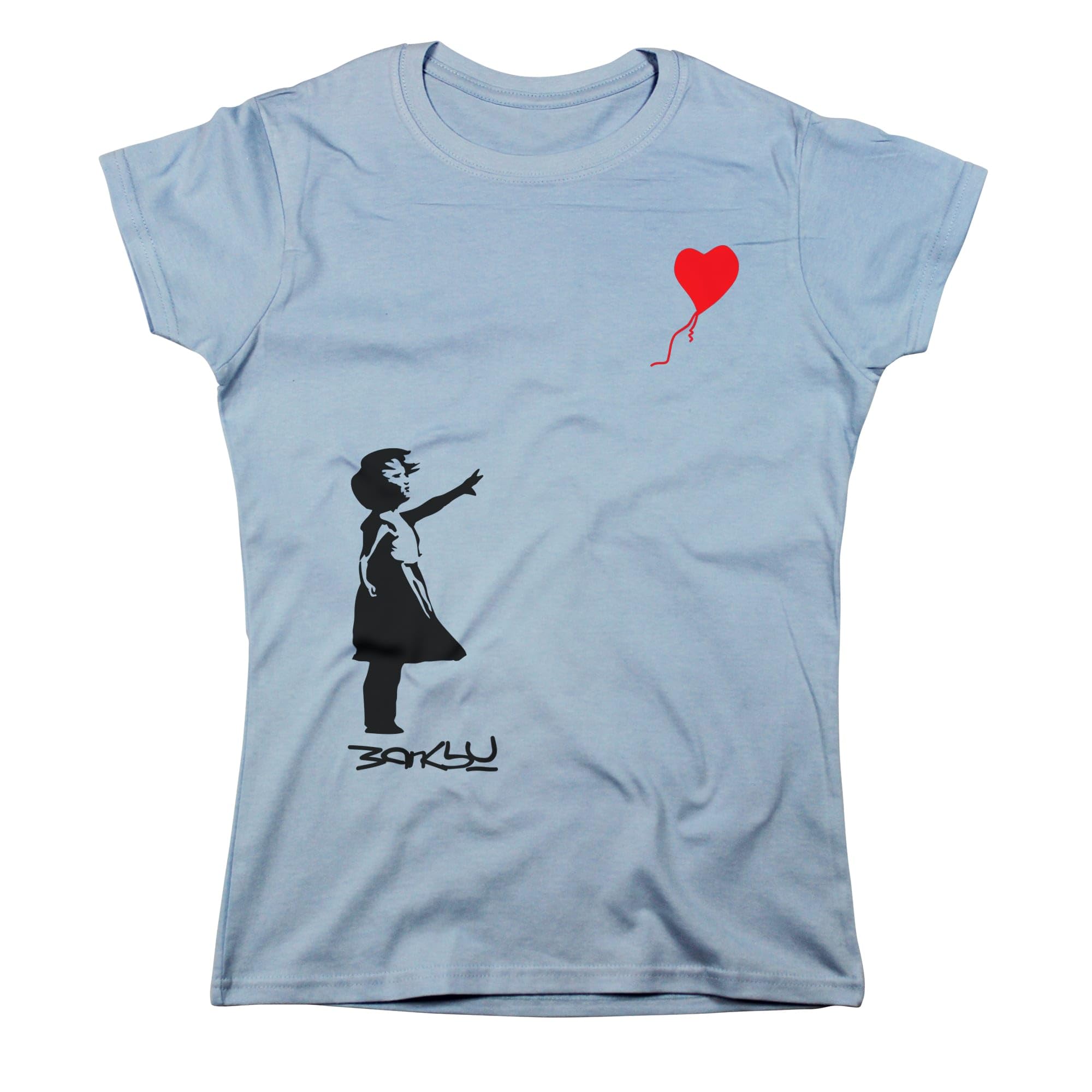 Nutees Girls Light Blue Banksy With Heart Shaped Balloon Women T-Shirt (Light Blue), Medium