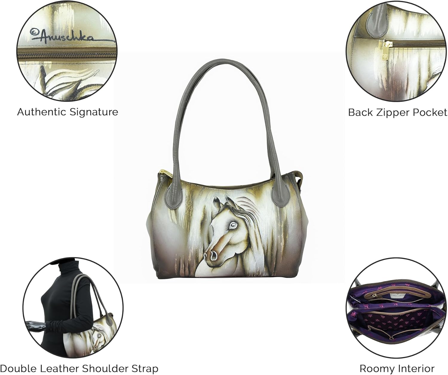 Anuschka Women's Original Hand-Painted Genuine Leather Double Compartment Bag