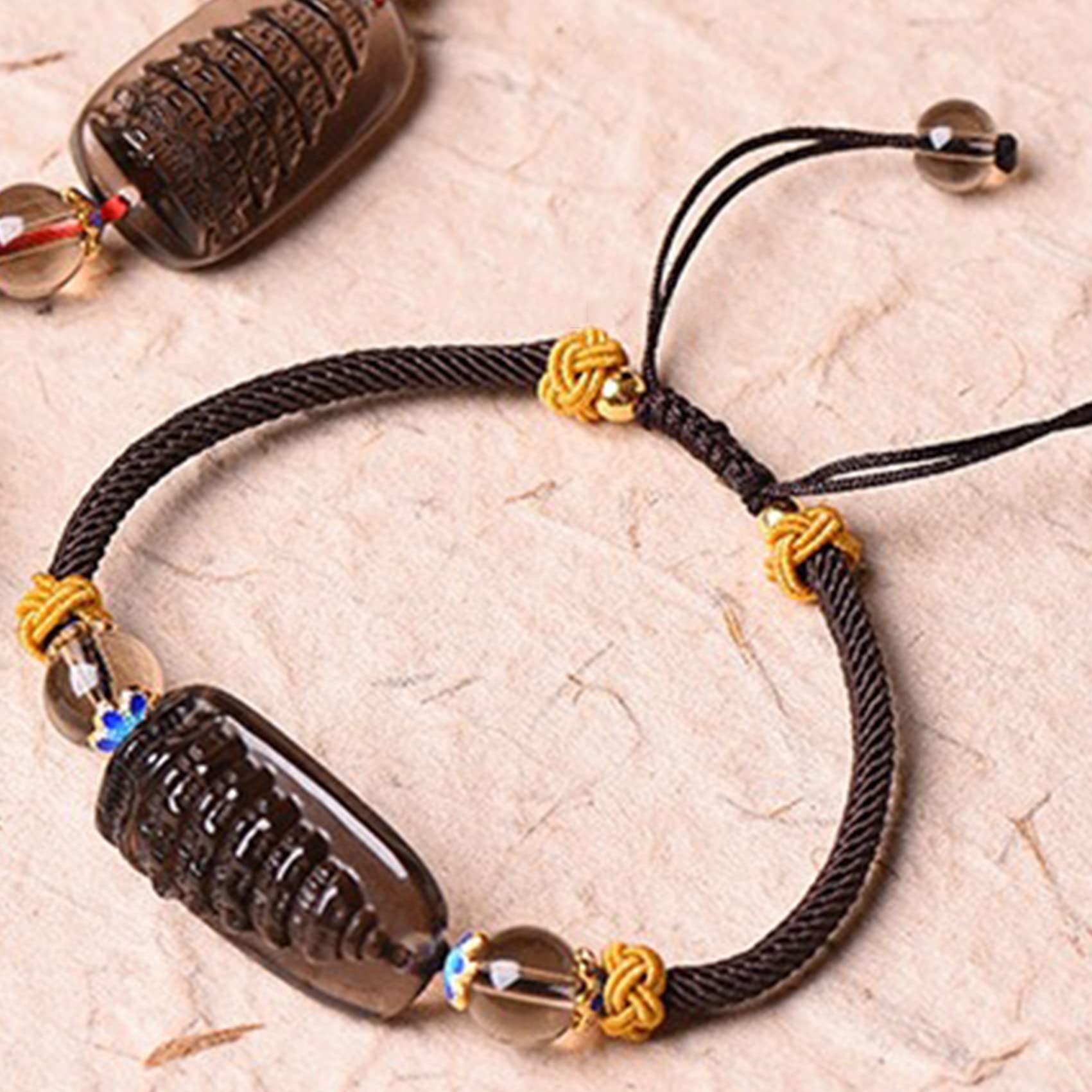 Feng Shui Obsidiana Natural Wen Chang Pagada Amuleto de Buena Suerte Pulsera Budista Hecha a Mano Cristal de Cuarzo Chakra para Mujeres y Hombres, 12 mm