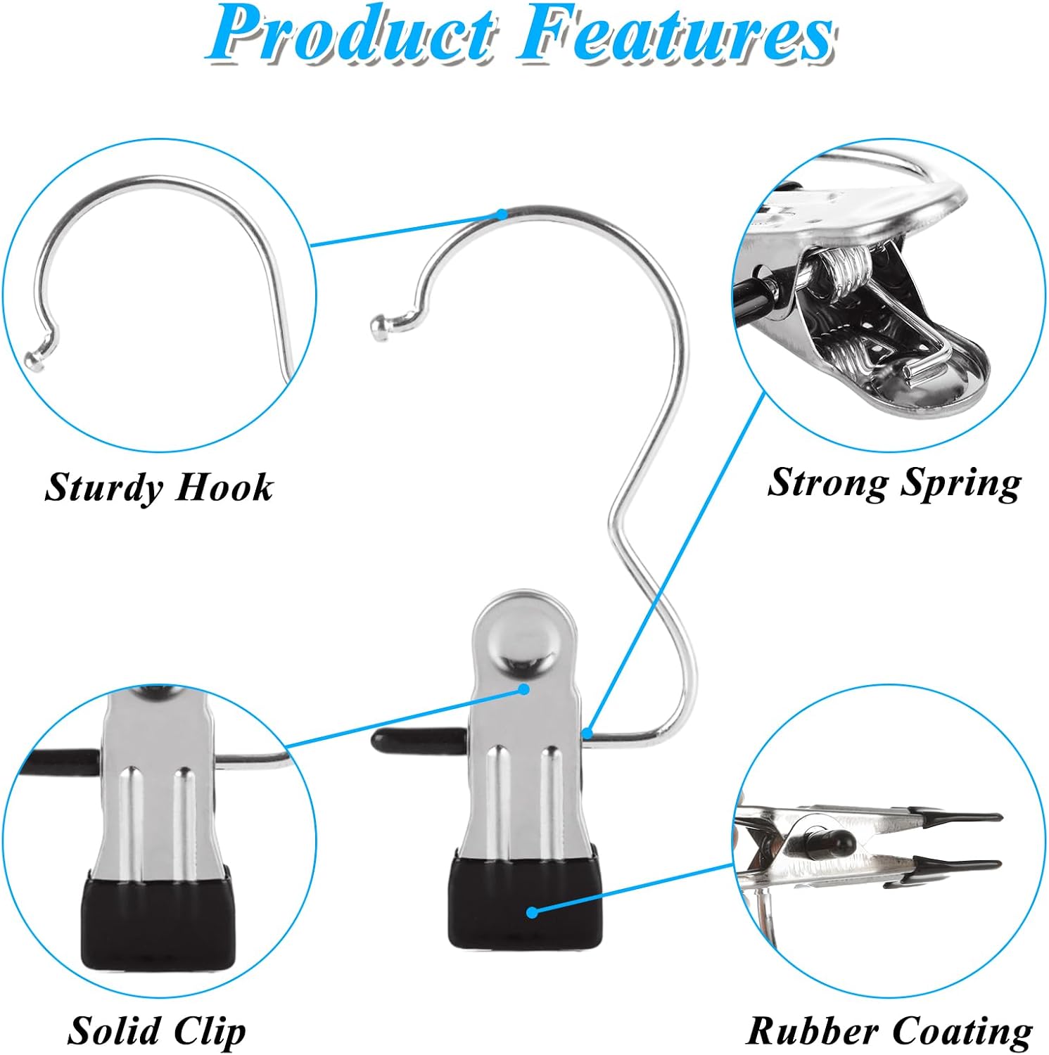 60Pcs Boot Hangers for Closet, Boot Clips for Hanging, Laundry Hooks Clothes Pins, Hanging Clips Heavy Duty, Space Saving Clothes Pin for Home, Travel, Pants, Socks, Handbags