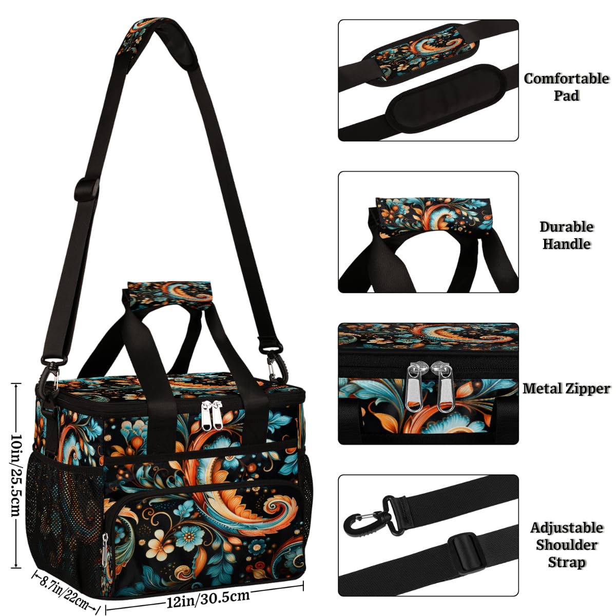 Abstract Flowers Insulated Picnic Backpack Lunch Box for Women Men Picnic Basket Tote Lunch Bag Picnic Bag Portable Lunch Bags for Picnic, Beach, Work, Trip,Office, Camp Colorful Art