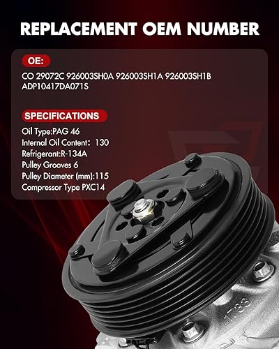 Miniatura 5 de Compresor de AC apto para 1992-2002 ford Escort 1992-1999 para Mercury Tracer, compresor de aire acondicionado de CA con embrague CO 29072C