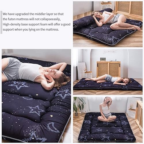 Miniatura 88 de Colchón futón japonés de piso gris constelación, de piso tatami, portátil, para acampar, para niños, sofá cama plegable enrollable con protector de