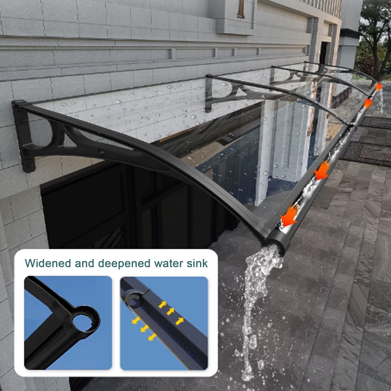 Pensilina Tettoia per Porta o Finestra Trasparente,Pensilina da Esterno d'Ingresso,Copertura in Policarbonato Contro UV e Neve,Tenda da Sole per Patio,Cortili,Ristoranti (60x120cm)