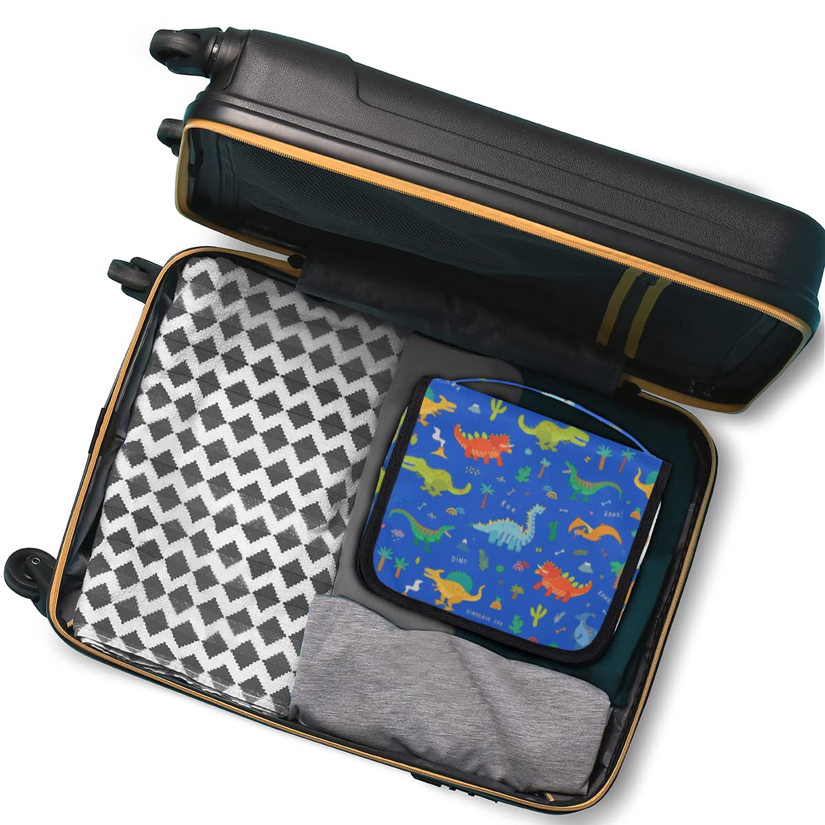 Dinozaur Podróżna Kosmetyczka Niebieski dinozaur Tło Mycie Torba Unisex Wiszące przybory toaletowe Kosmetyczka Organizer do makijażu, wielobarwny, Jeden rozmiar