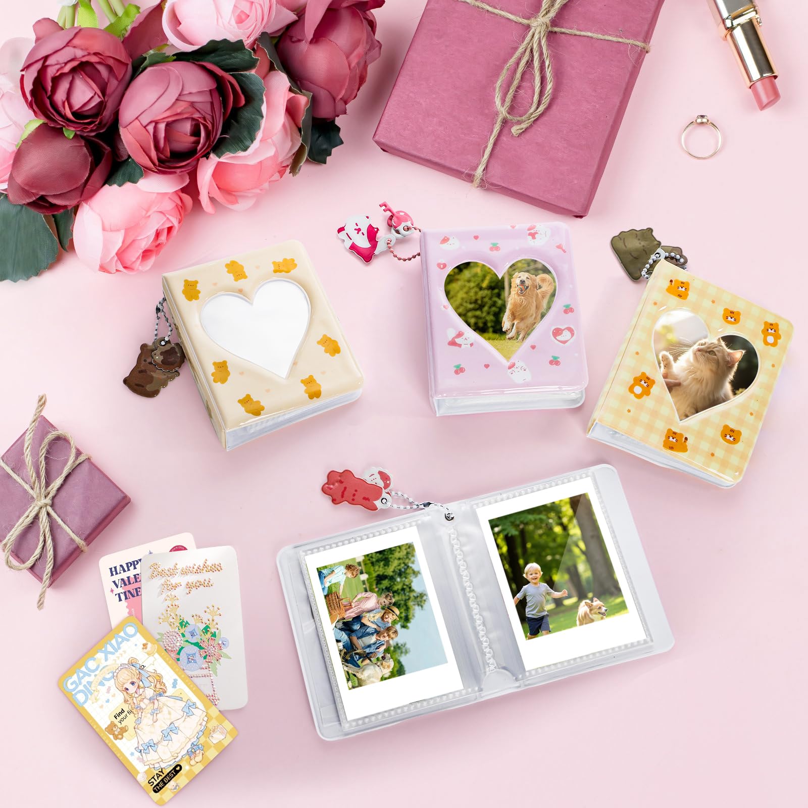 Nicunom 6-pak mini albumów ze zdjęciami na filmy 5 x 7 cm, album z fotokartką z wisiorkiem, małe albumy w kształcie serca, do uchwytu na karty fotograficzne, 240 kieszeni