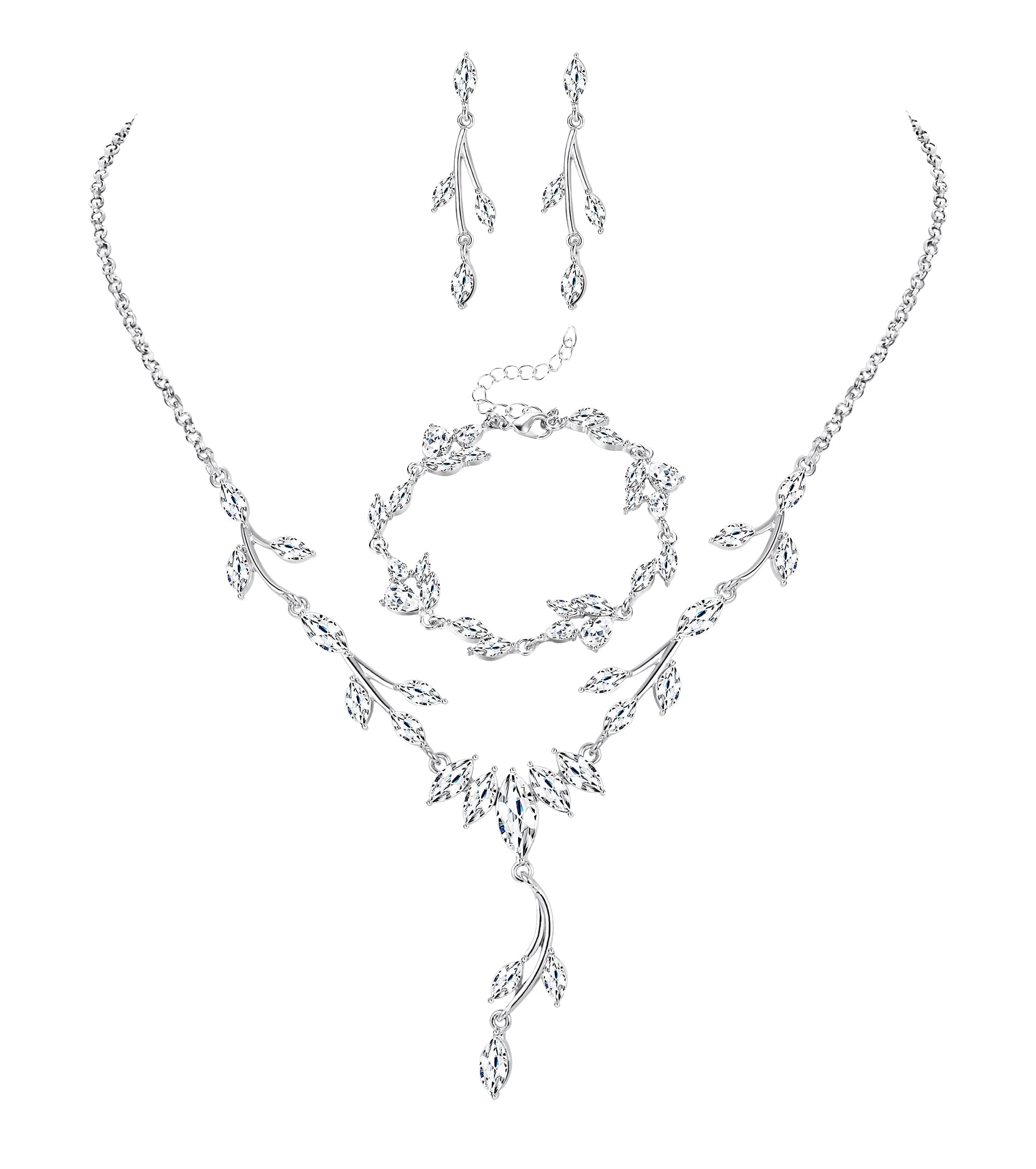 Kakonia boda de joyería nupcial para las mujeres de cristal collar colgante pendientes pulsera conjuntos para la novia damas de honor Rhinestone Prom bisutería conjunto para mujeres y niñas