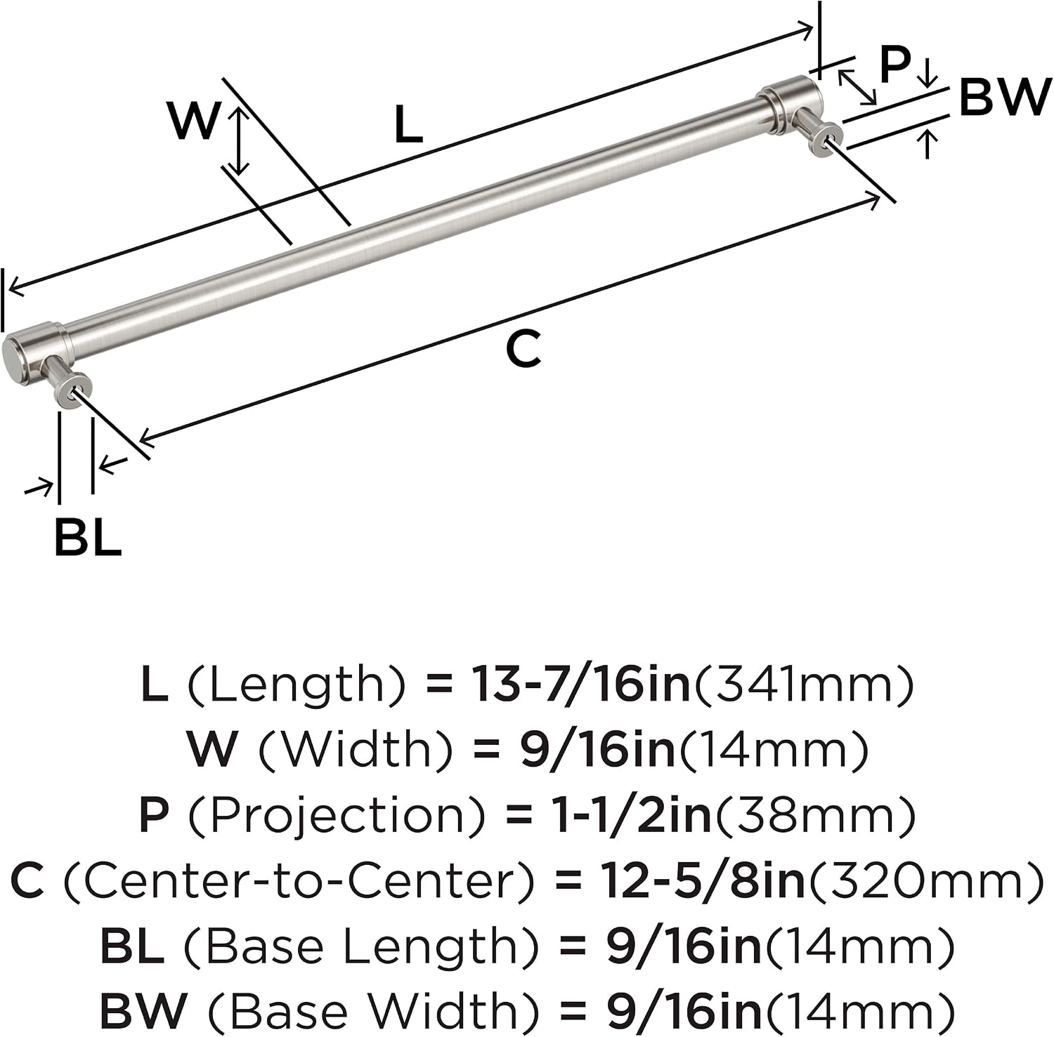 Amerock Faircrest 12-5/8 inch (320mm) Center-to-Center Satin Nickel Cabinet Pull, BP37469G10