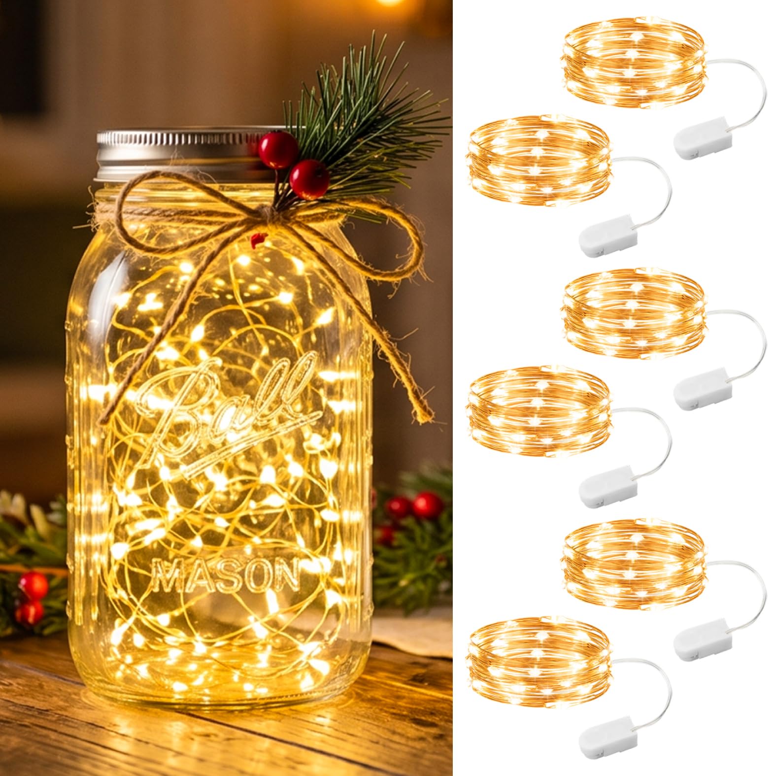 HXWEIYE Paquete de 6 luces de hadas que funcionan con pilas, color blanco cálido