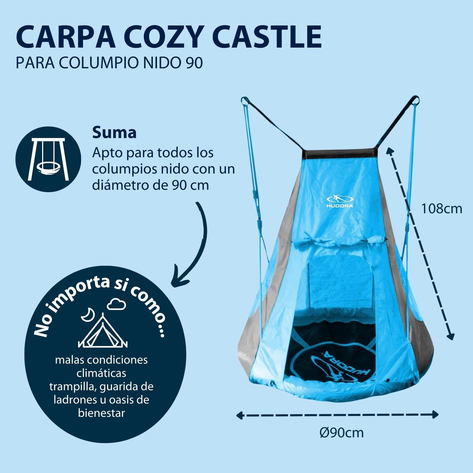 Funda de Tienda HUDORA Cosy Castle - Funda de Tienda para Columpio HUDORA Nest 90 & 110/120 en Azul/limón - Tienda de Columpio de poliéster para Interior y Exterior
