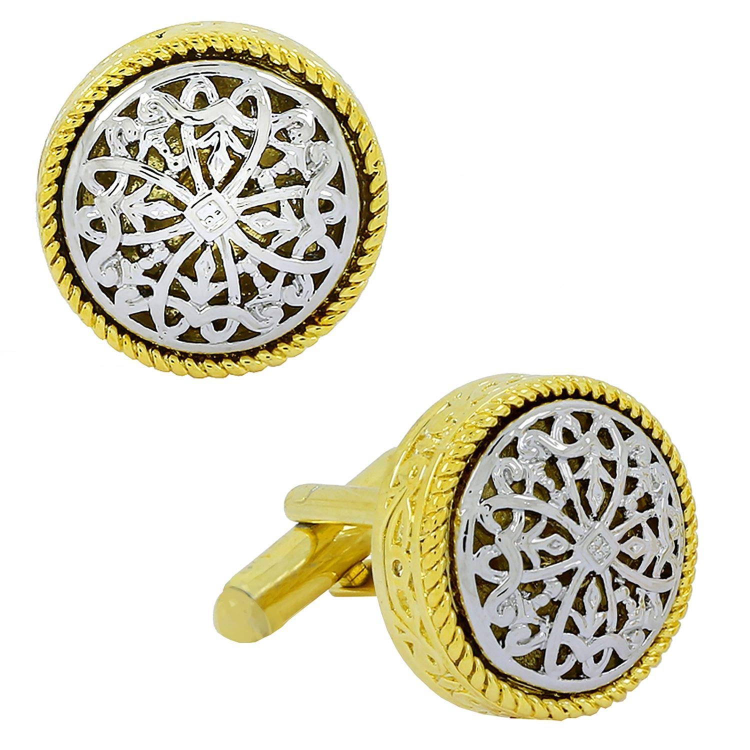 Textured Filigree Flower 3D 18K Gold Brass Office Formal Shirt Blazer Cufflinks Pair Men Gift Box