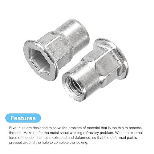 Miniatura 4 de uxcell M6 - Tuercas de remache de cuerpo hexagonal, 60 tuercas de inserción roscadas de cabeza plana de acero inoxidable 304
