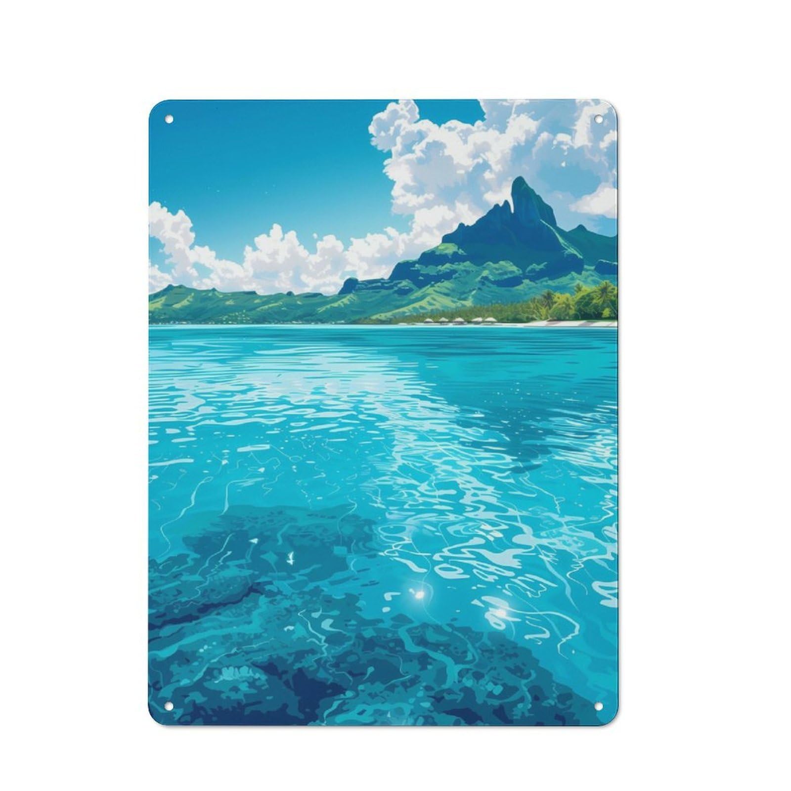 Junmoney Blue Lagoon Bora Bora Vintage Metal Plaque 40X30cm Featuring For Pub Or Café, Suited To Café Interior Fans