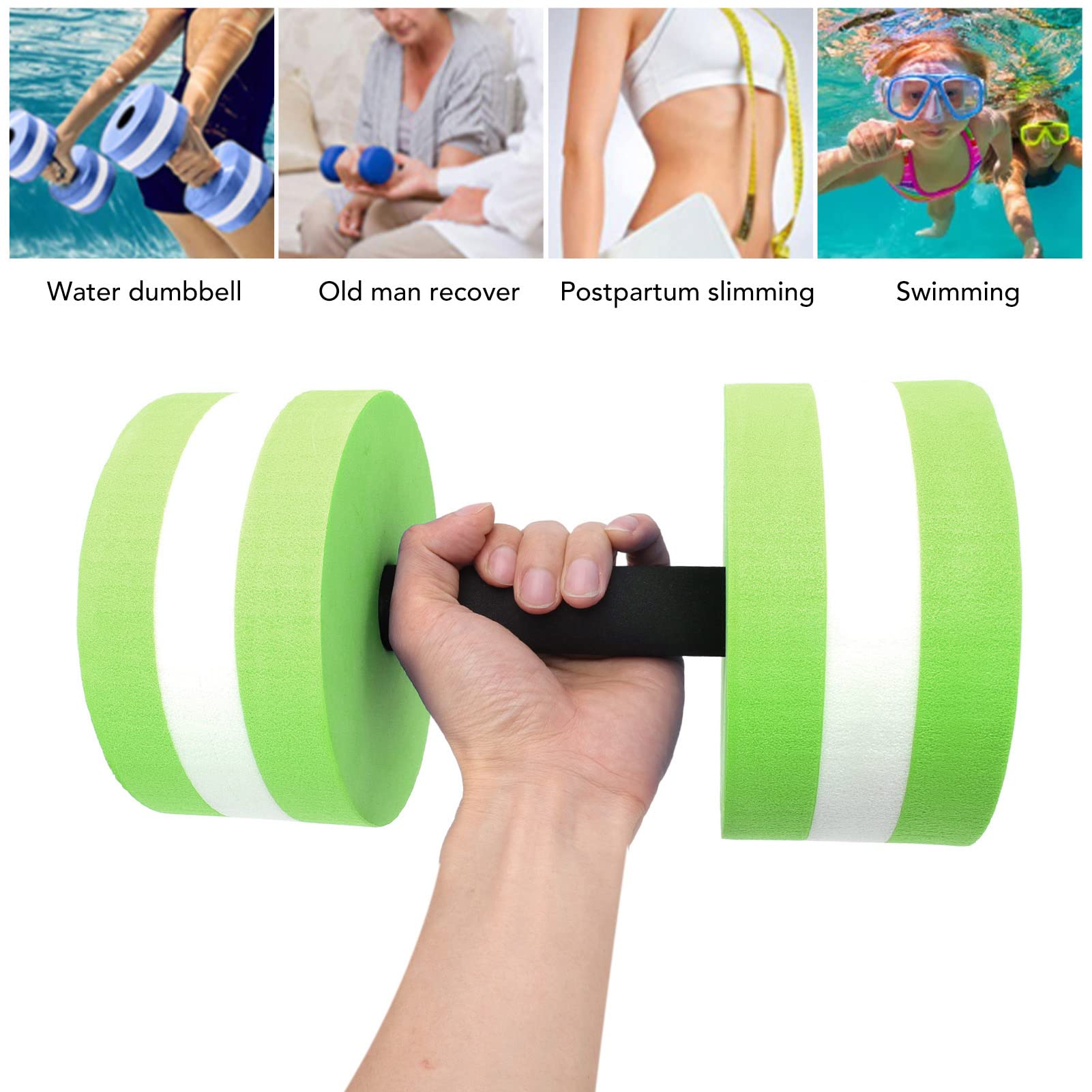 Jwthee Water Dumbbells, 2 PCS Aquatic Exercise Dumbbells Water Aerobic Exercise Foam Dumbbells EVA Foam Pool Weights Dumbbells Water Floating Dumbbell for Men Women (Green)