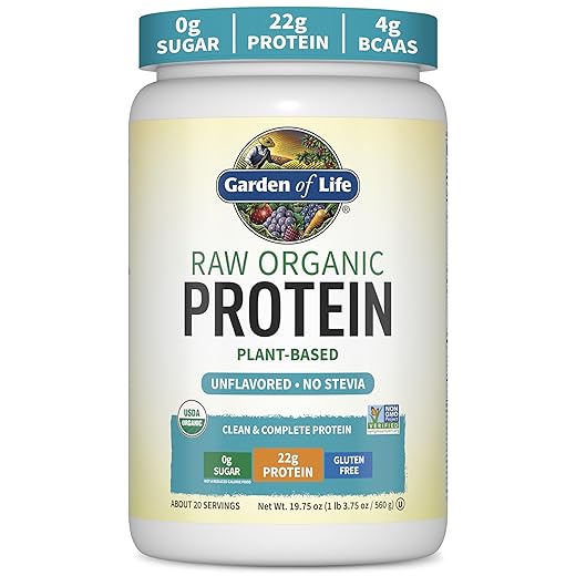 Garden of Life Organic Vegan Unflavored Protein Powder 22g Complete Plant Based Raw Protein & BCAAs Plus Probiotics & Digestive Enzymes for Easy Digestion, Non-GMO Gluten-Free Lactose Free 1.2 LB