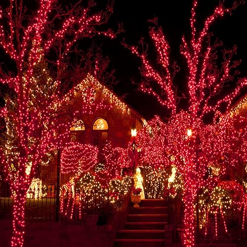 Vista 56 de Guirnalda de luces de Halloween extensible de 200 LED de color azul, extralarga de 82 pies, para interiores y exteriores, 8 modos de iluminación