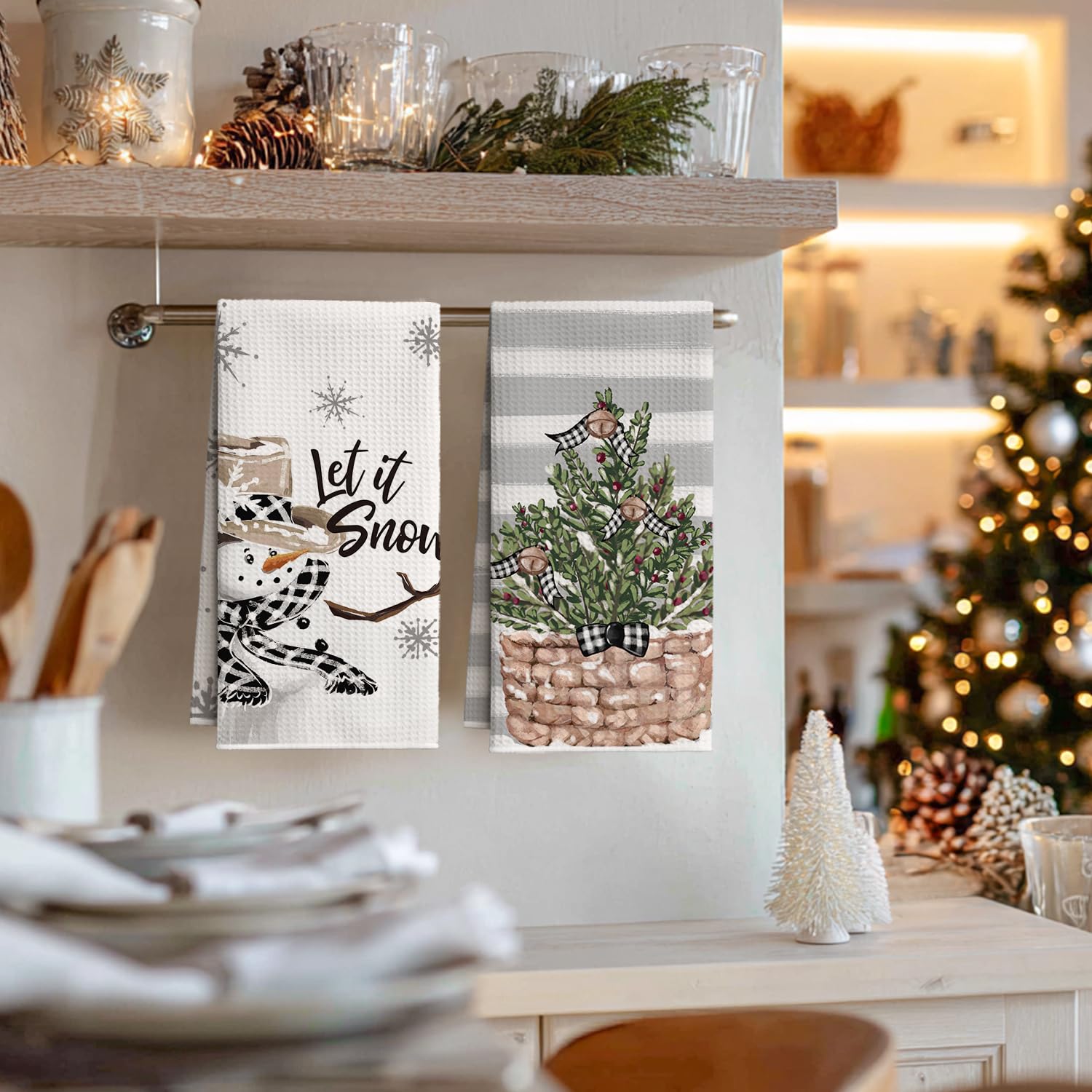 Artoid Mode Muñeco de nieve guantes de reno acebo Navidad paños de cocina, 42 x 65 cm, decoración de invierno, juego de 4