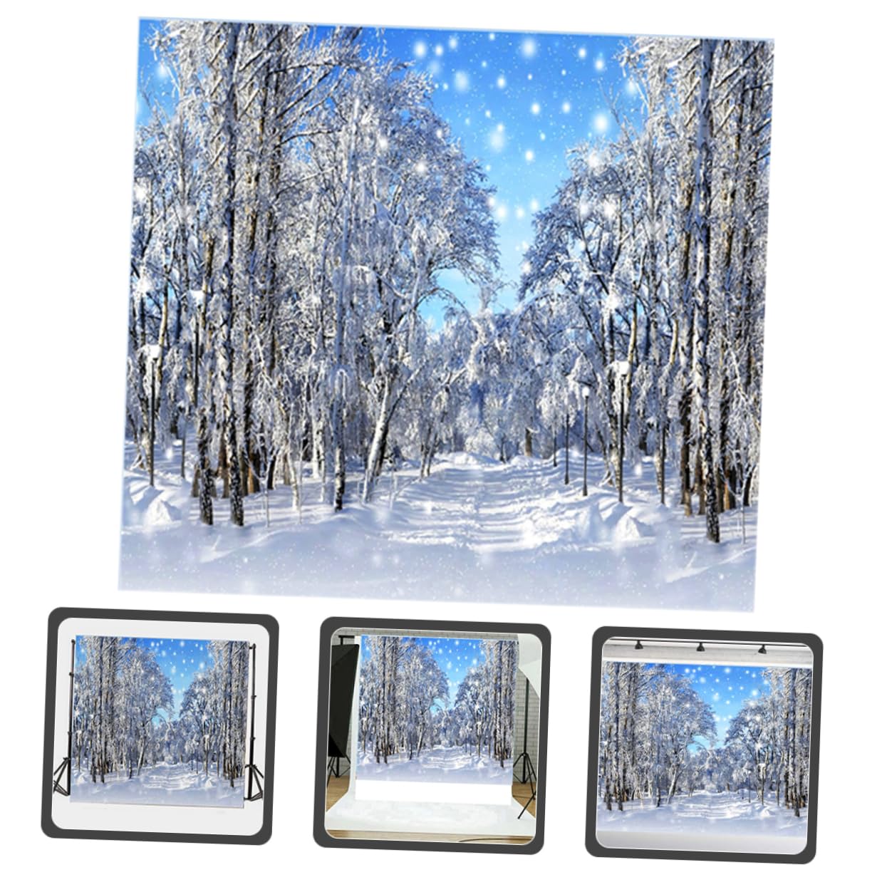HOMSFOU 4pezzi Sfondo Fotografico Invernale Alberi Per Decorazioni Natalizie Per Cabine Photobooth e Festività Di Natale Atmosfera Magica Per Eventi e Ritratti Infanzia