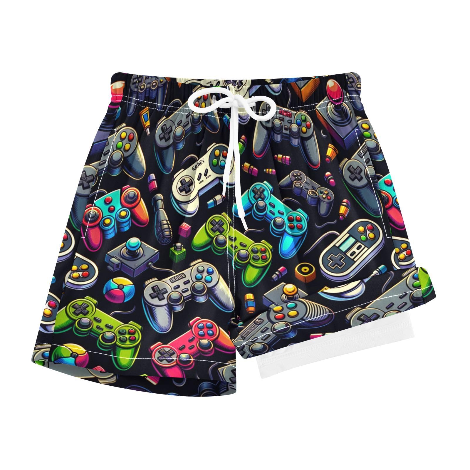YANENDIE Boy Swim Trunks with Compression Liner Various Gamepads Boys Swim Shorts Quick Dry Beach Shorts