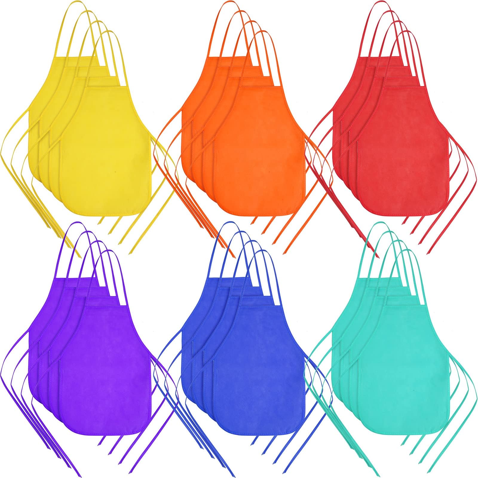 Yahenda 60 Pack Kids Painting Aprons Children's Artists Fabric Aprons Paint Art Craft Disposable Child(Red, Orange, Yellow, Green, Blue and Purple)
