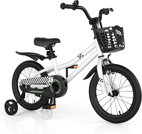 Miniatura 18 de COSTWAY Bicicleta para niños, 12, 14, 16, 18 pulgadas, para niños y niñas de 3 a 8 años, bicicleta para niños con ruedas de entrenamiento Azul,